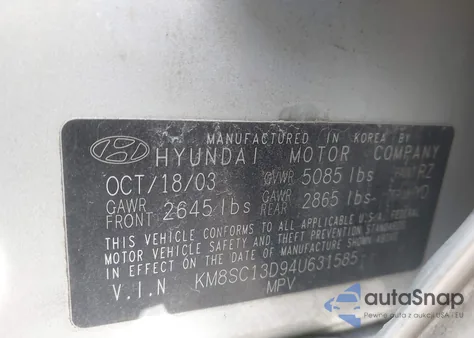 2004 Hyundai Santa Fe Gls из США, поврежденный, VIN KM8SC13D94U631585